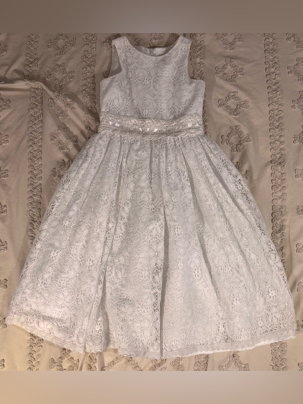Us Angels White Lace Satin-Bow Formal Dress for Girls
